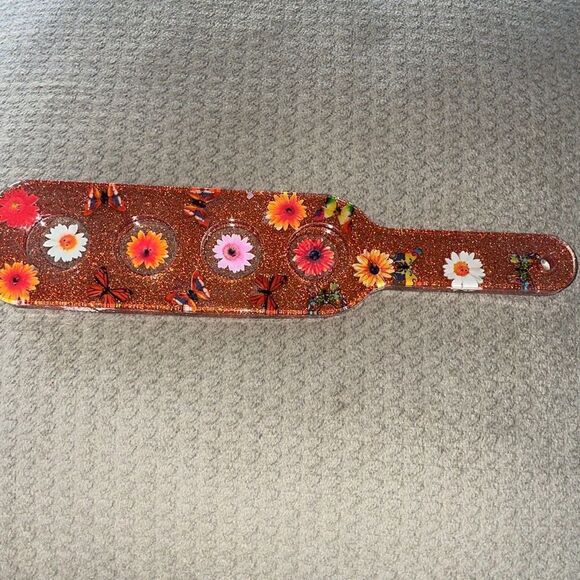 Handmade resin epoxy Shot Flight Board  daisies and butterflies - Picture 1 of 4